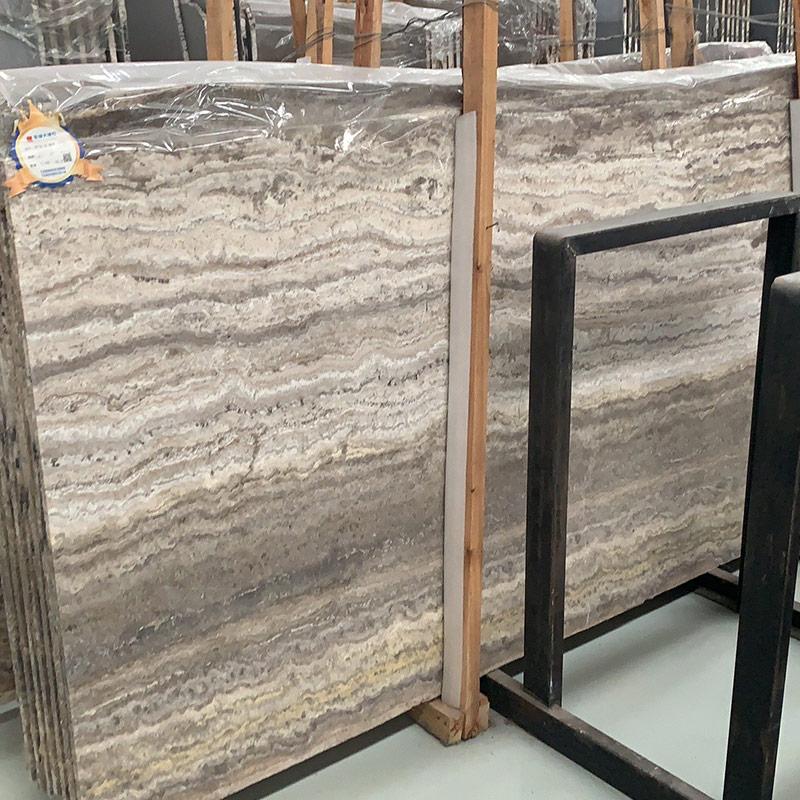 Proveedores de mármol de azulejo de losa de travertino gris plateado por encargo