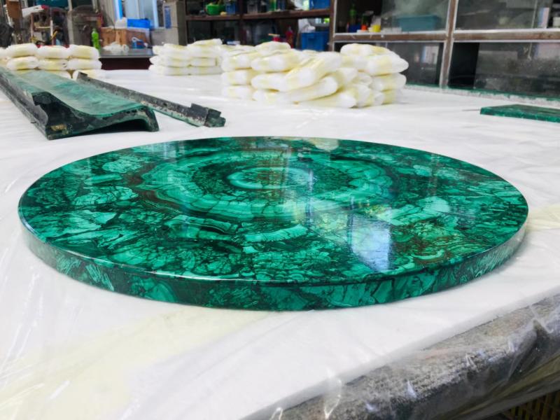 Encimeras de mesa redondas de losas de ónix de jade verde malaquita