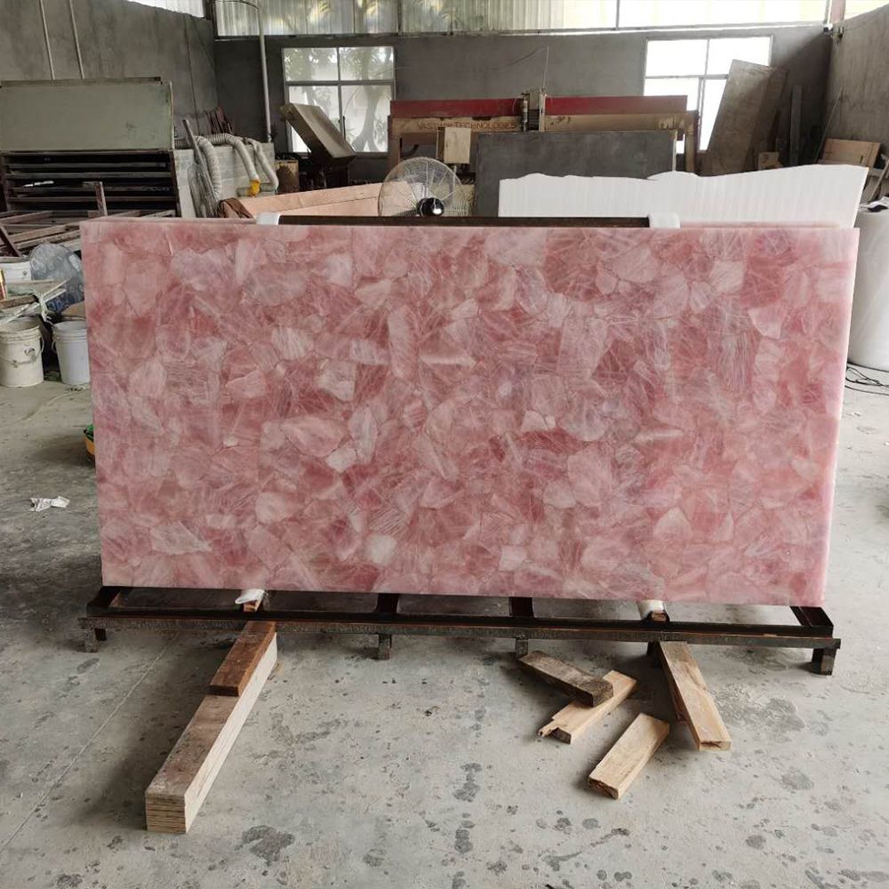Encimeras semipreciosas de losa de cristal de mármol rosa al por mayor