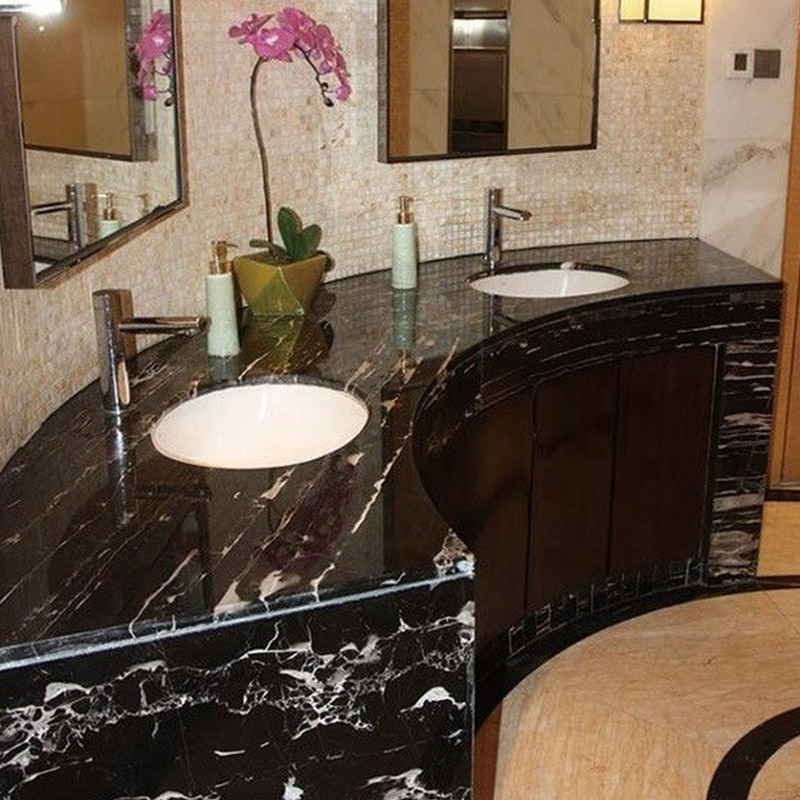 Azulejo de piso de baño de encimera de losa de mármol Marquina negro