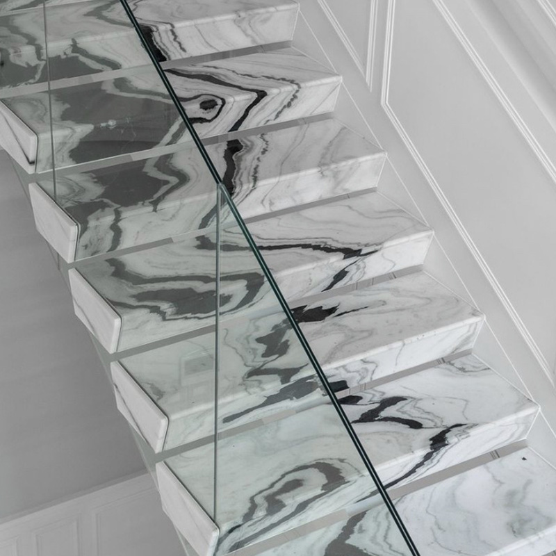 Escalones de escaleras de mármol blanco y negro moderno personalizar al por mayor