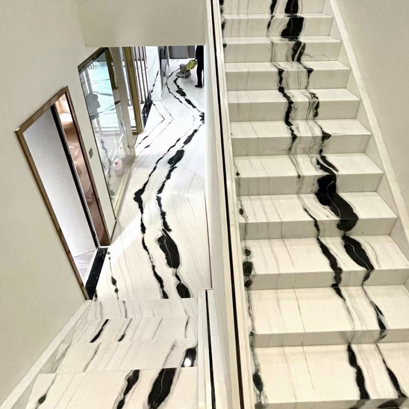 Escalones de escaleras de mármol blanco y negro moderno personalizar al por mayor
