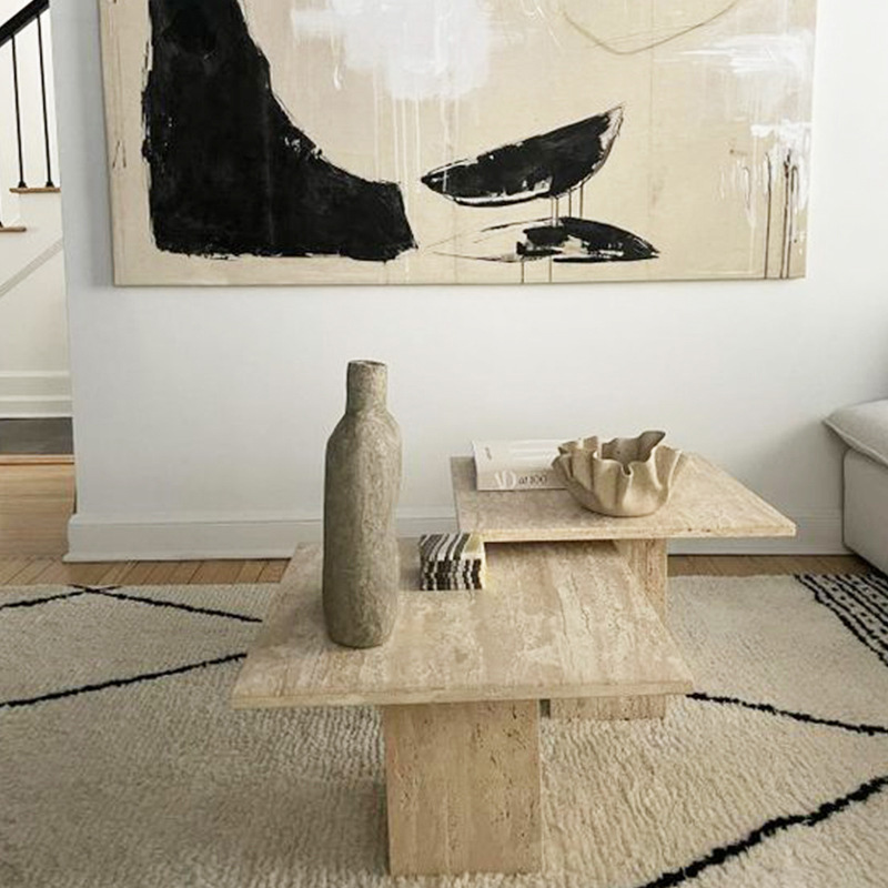Mesa de centro de mármol travertino beige Mesa de comedor superior Personalizar