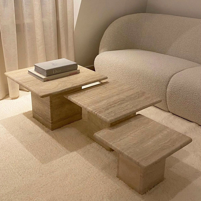Mesa de centro de mármol travertino beige Mesa de comedor superior Personalizar