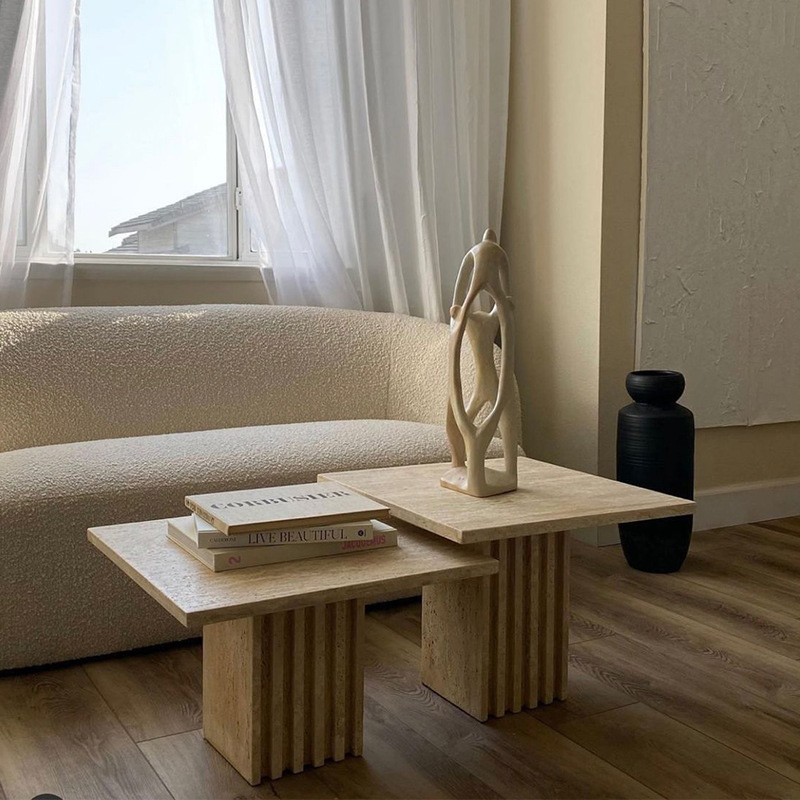 Mesa de centro de mármol travertino beige Mesa de comedor superior Personalizar