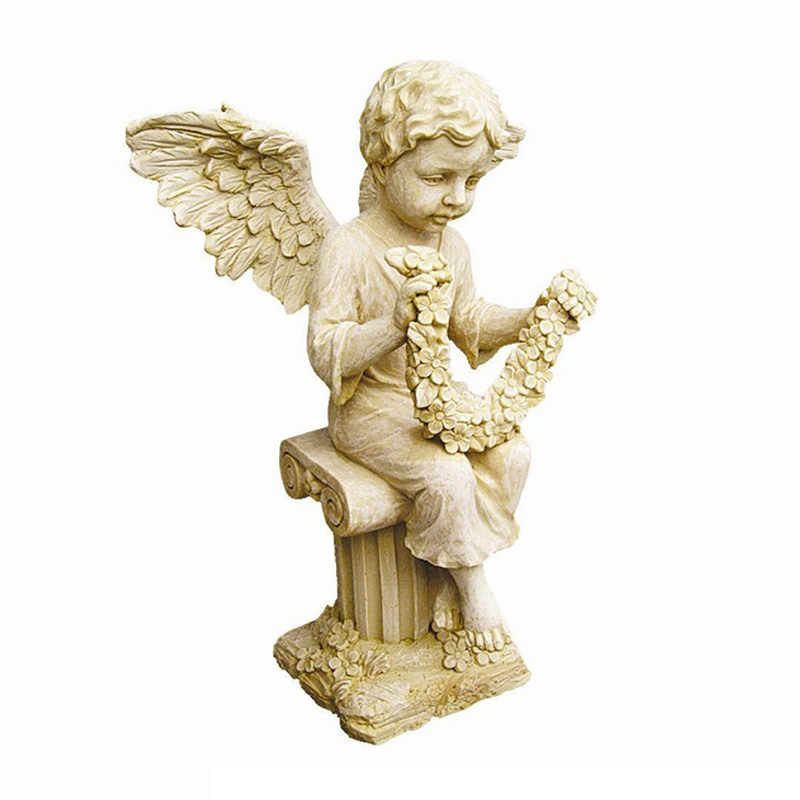 Estatuas de jardín de piedra de retrato de ángel de niño tallado en mármol