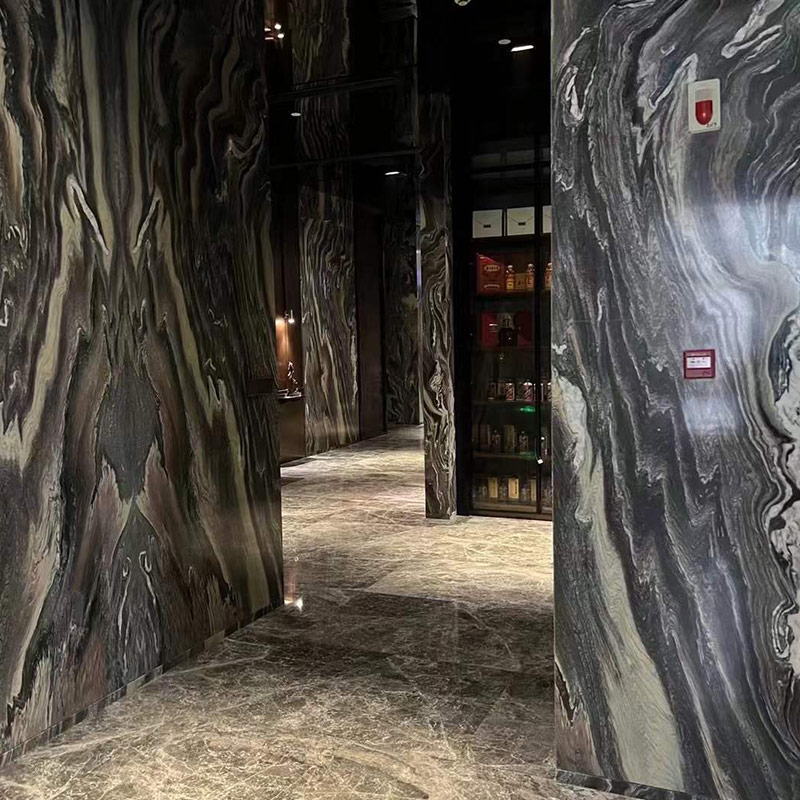 Mármol marrón púrpura con vetas de paisaje