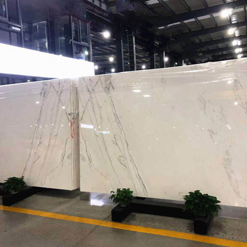 Mármol blanco de vidrio con vetas cian