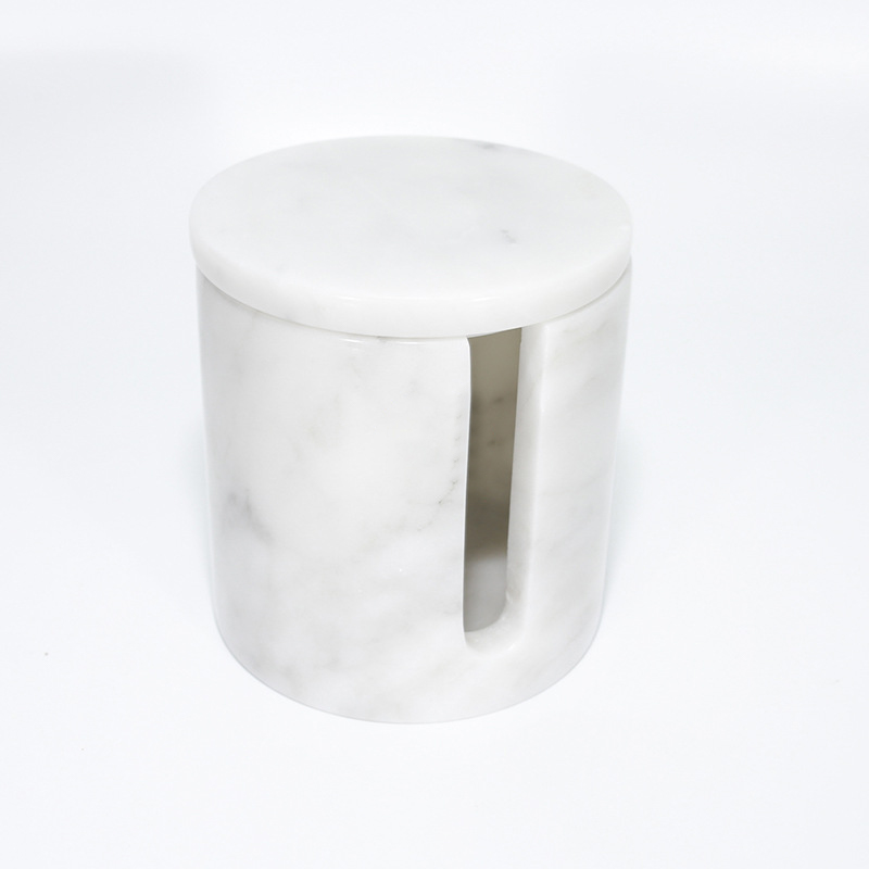 Taza redonda de mármol blanco de 7 caracteres.