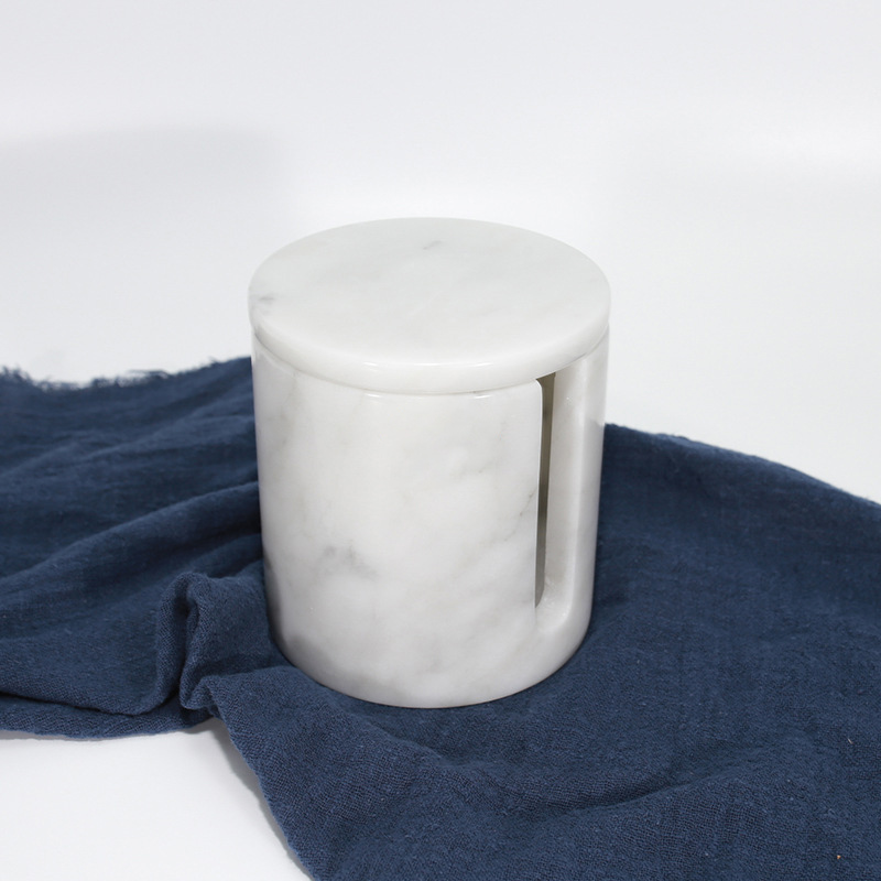Taza redonda de mármol blanco de 7 caracteres.