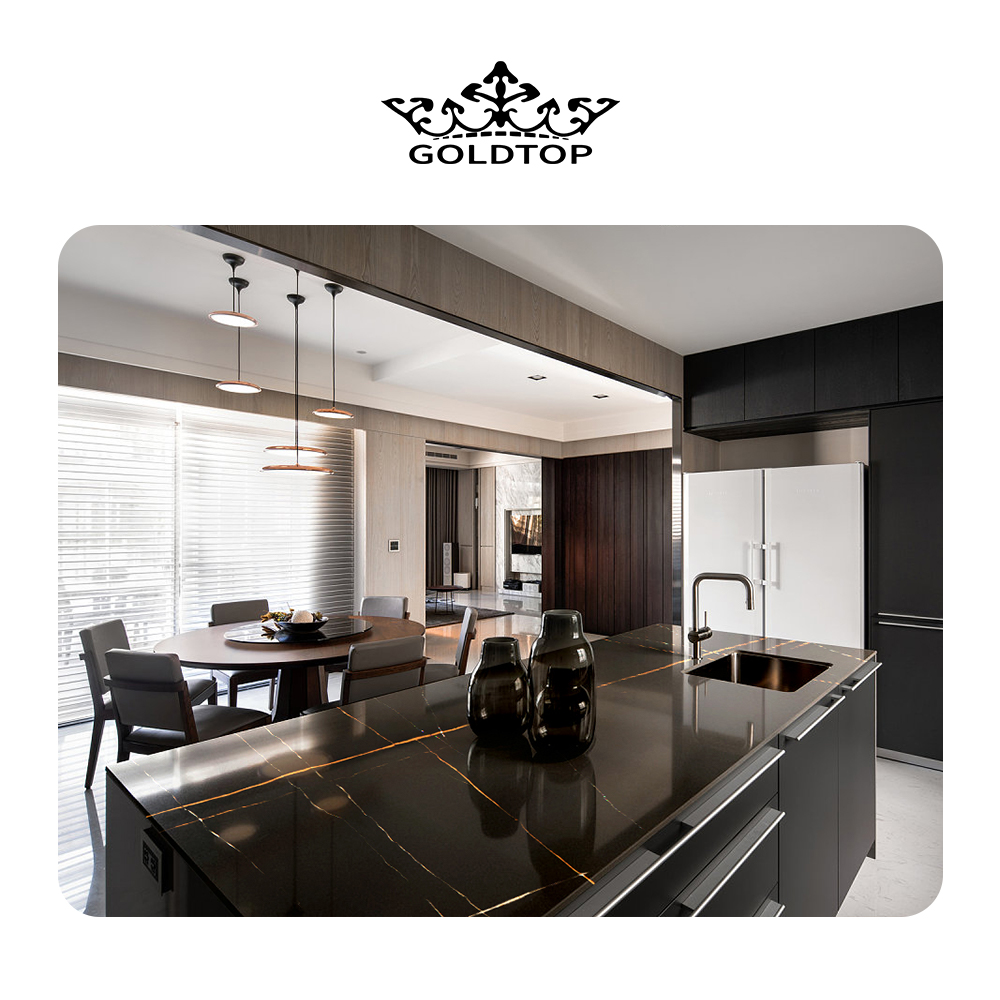 5048 Lauren Gold Black Quartz Countertops Manufacturer