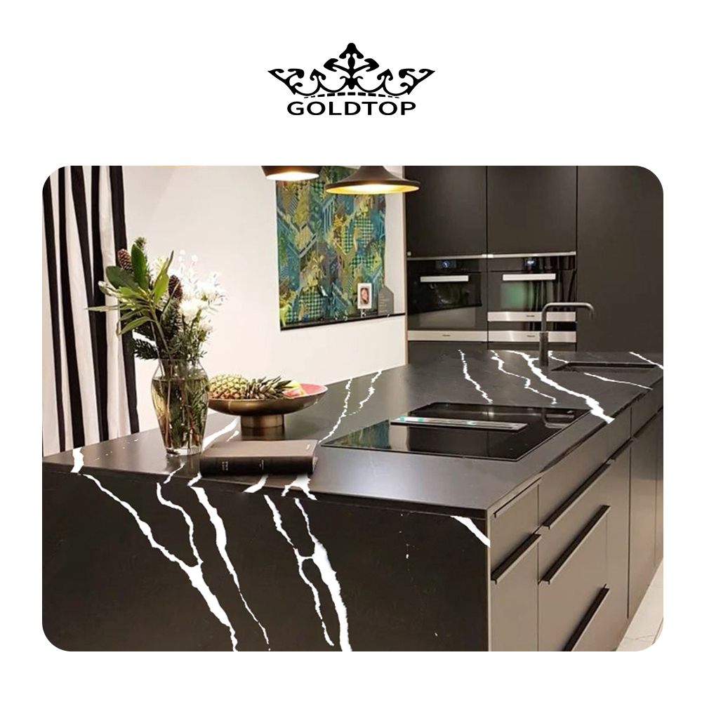 5019 Nero Marquina Black Calacatta Quartz Countertops