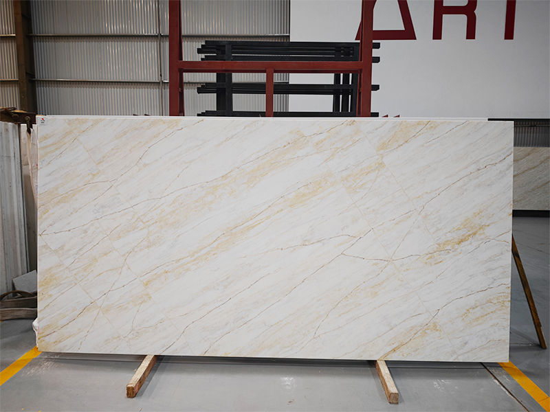 6045 Calacatta Cremo Quartz Slab With Gold Vein For Countertops