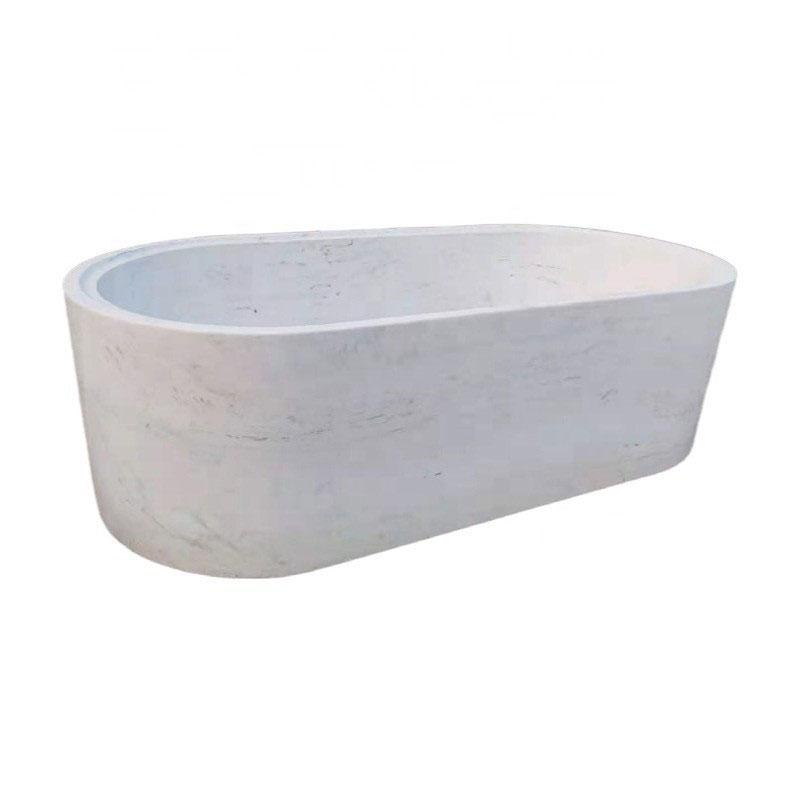 Cultured Freestanding Calacatta White Marble Bathtub