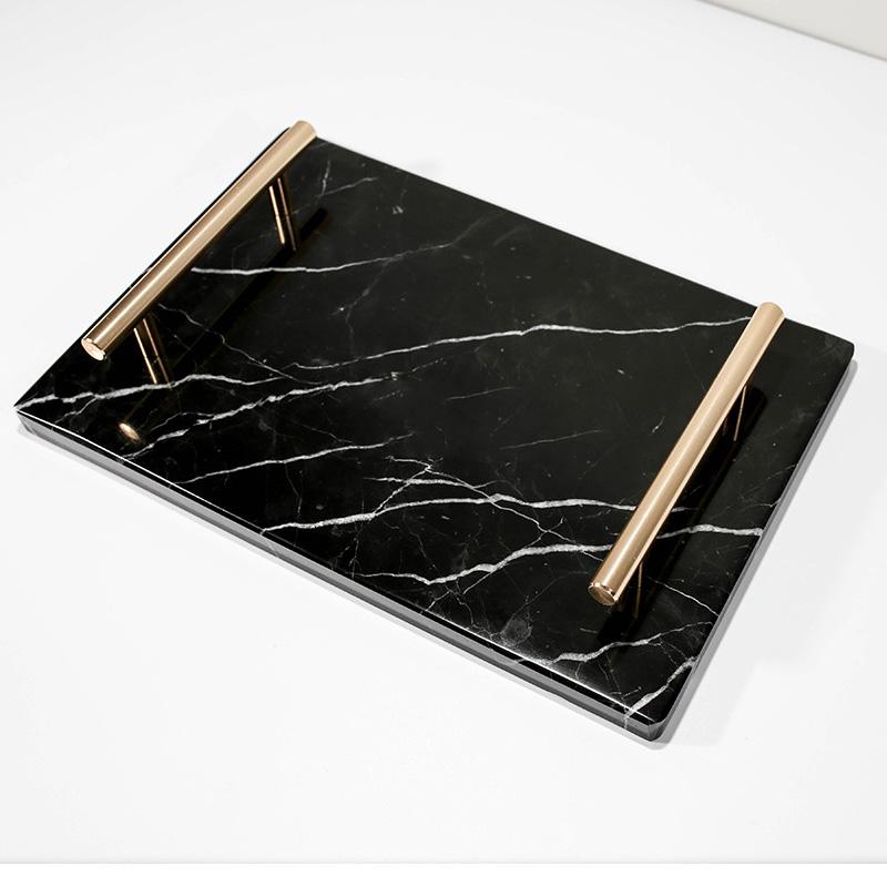 Rectangle Marble Tray With Gold Handles